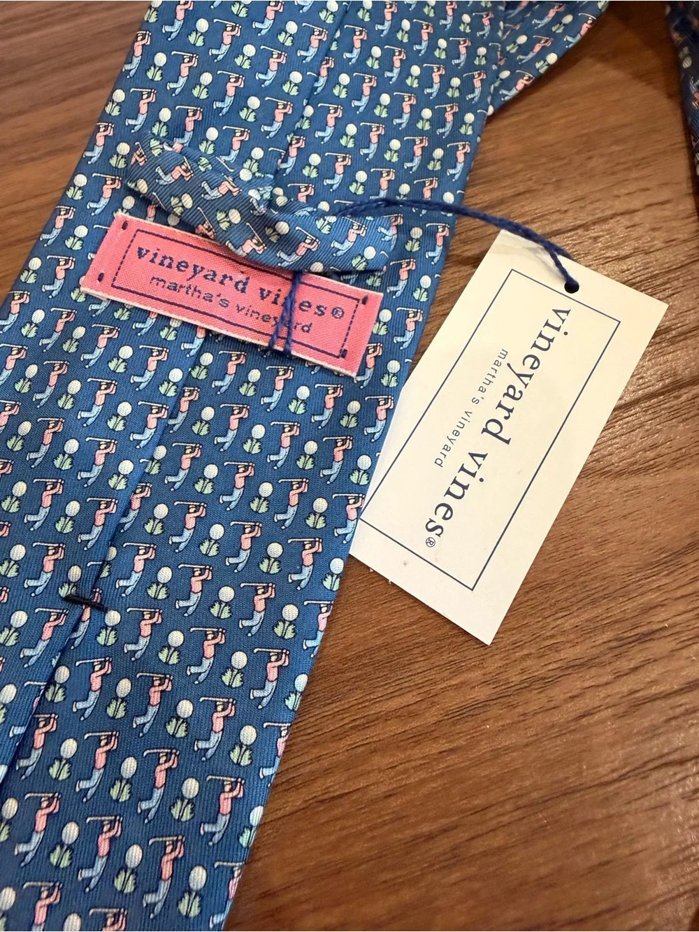 NWT Vineyard Vines Men's Blue Golfer Gold Tie Handpicked by Shep & Ian Martha's